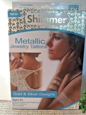 Shimmer Metallic Jewelry Tattoos Gold and Silver Designs with Sponge Applicator