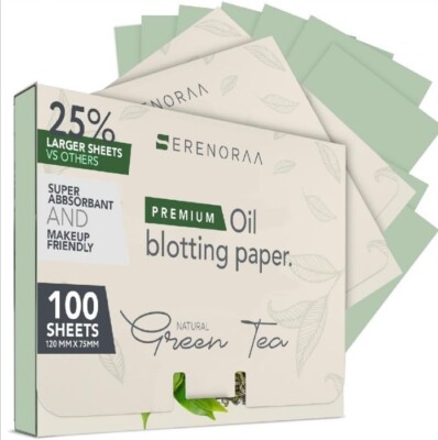 Premium Natural Green Tea Oil Blotting Sheets for Face - 1x100 Sheets with Ex...