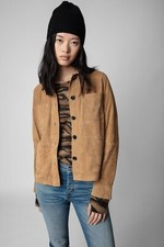 Zadig & Voltaire Toi Suede Shirt Jacket Top Size M Cognac 2023
