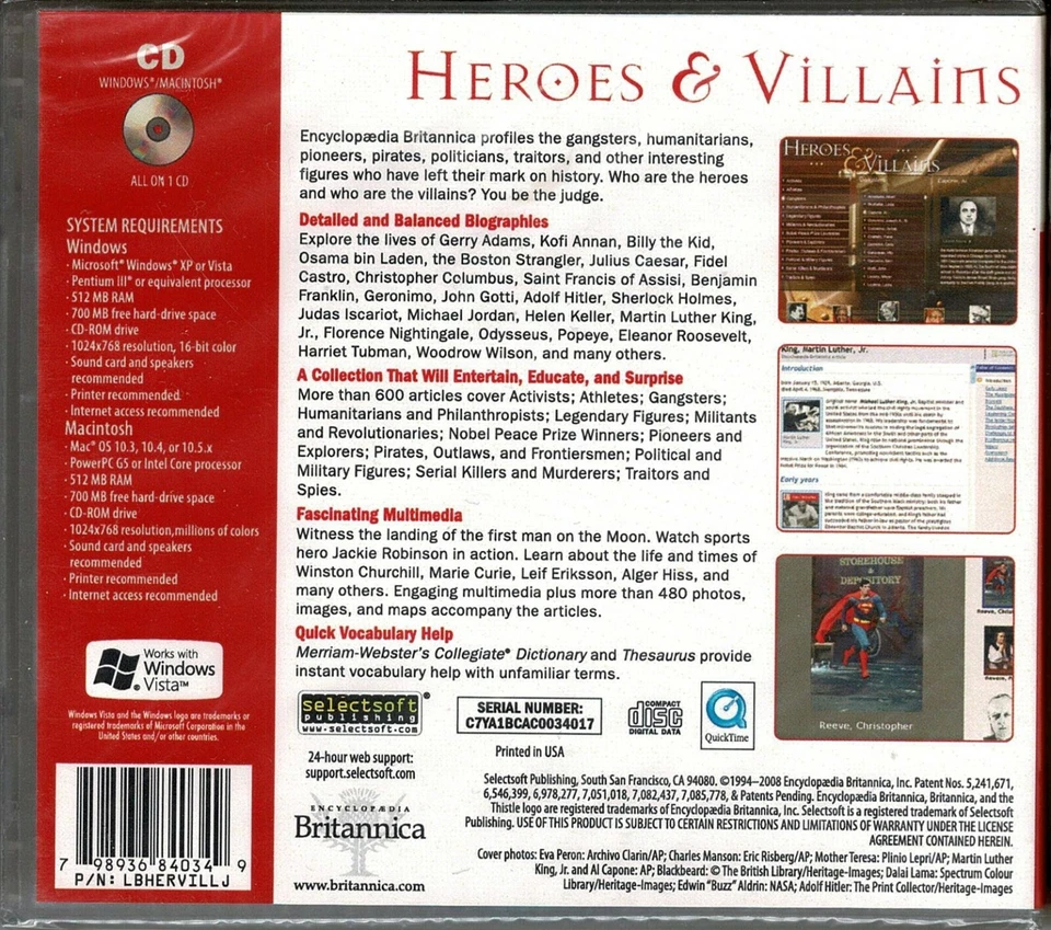 Encyclopedia Britannica Heroes & Villains Pc New Vista XP Gangsters Pirates  - Image 2 of 2