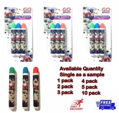 3er PACK VERSCHIEDENE FARBEN GO BINGO TUPFER STIFTE MARKER ROT BLAU & GRÜN DOBBERS