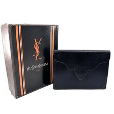 Vintage Yves Saint Laurent YSL Clutch Bag Saffiano Leather Black Authentic