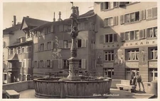 L100 Switzerland Zuerich Stuessihofstatt Statue Franzis Caffee vintage postcard