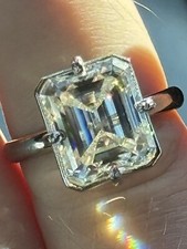 Stunning 6-6.5 Emerald Cut Moissanite 950 Pure Platinum Solitaire Ring SZ 8.0