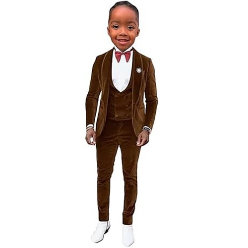 Velvet Boy's Suits Evening Wedding Party Formal Dress For Kids Slim Fit 3 Pieces - Picture 3 of 18