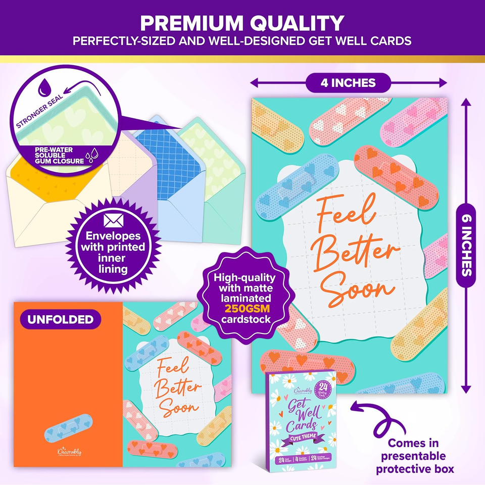 24 Pack 4X6In Cute Get Well Cards Assortment Box With Envelopes And - View #10