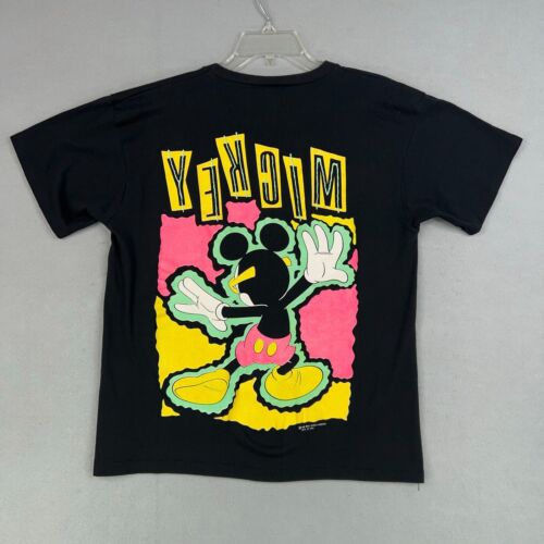 Vintage Walt Disney Shirt Adult Large Black Yellow Pink Single Stitch Mickey 80s - Picture 7 of 15