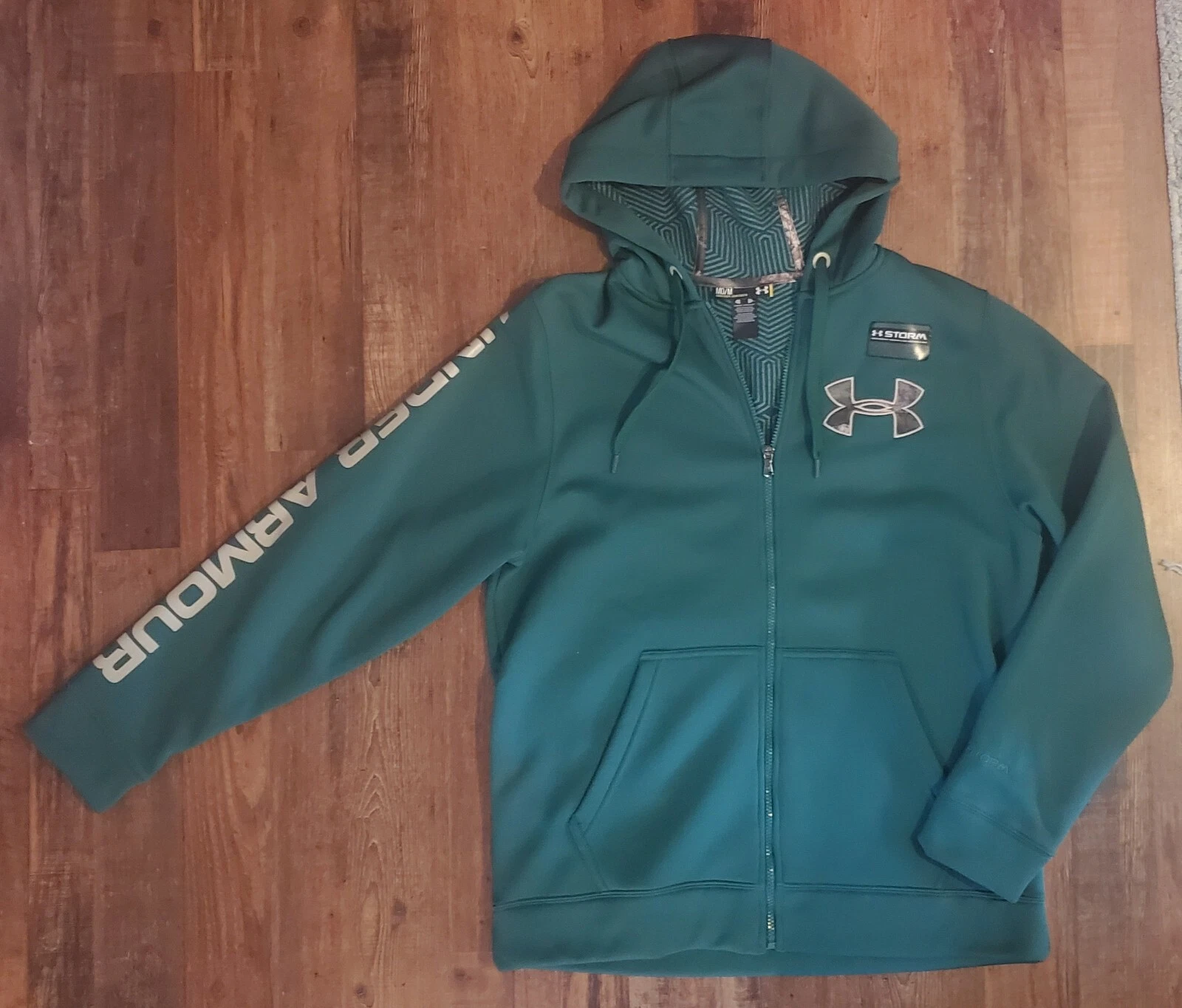 Under Armour Cold Gear Storm Hooded Jacket Large green Mossy oak loose camo zip