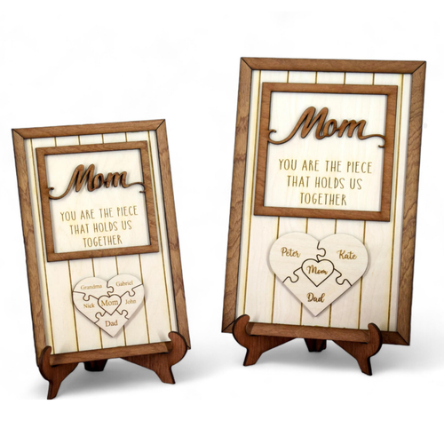 Personalisiertes Mama Geschenk Herz Puzzle mit Namen, Gravur Holz Muttertagsgeschenk