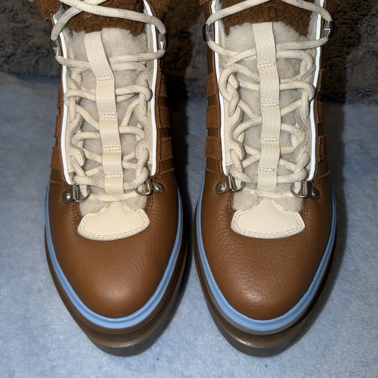 RARE NEW SAMPLE adidas x Ivy Park Super Sleek Boot Icy Park Tan White Blue SZ 7 image 5