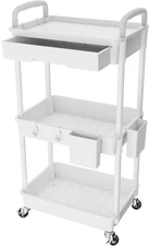 3 Tier Rolling Utility Cart with Drawer, Utility Cart Made of Multifunctional St
