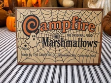 OLD VINTAGE PRIMITIVE RETRO STYLE HALLOWEEN GHOST CAMPFIRE MARSHMALLOW WOOD SIGN