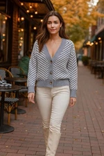 FRNCH Paris Chenille Oversized Chevron Cardigan Blue & Ivory Size M/L