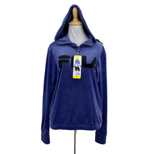 Fila Hoodie Womens S Small Marlin Velvet 1/4 Zip Pullover Big Logo Sweatshirt