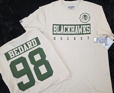 60319 Chicago Blackhawks CONNOR BEDARD Hockey Shirt NWT Sand Color $40