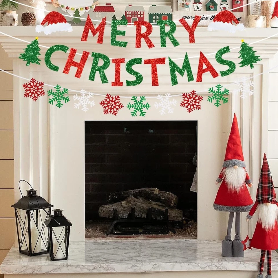 Banner Feliz Natal - Guirlanda de Natal brilhante vermelha e verde com Sno - Imagem 2 de 4