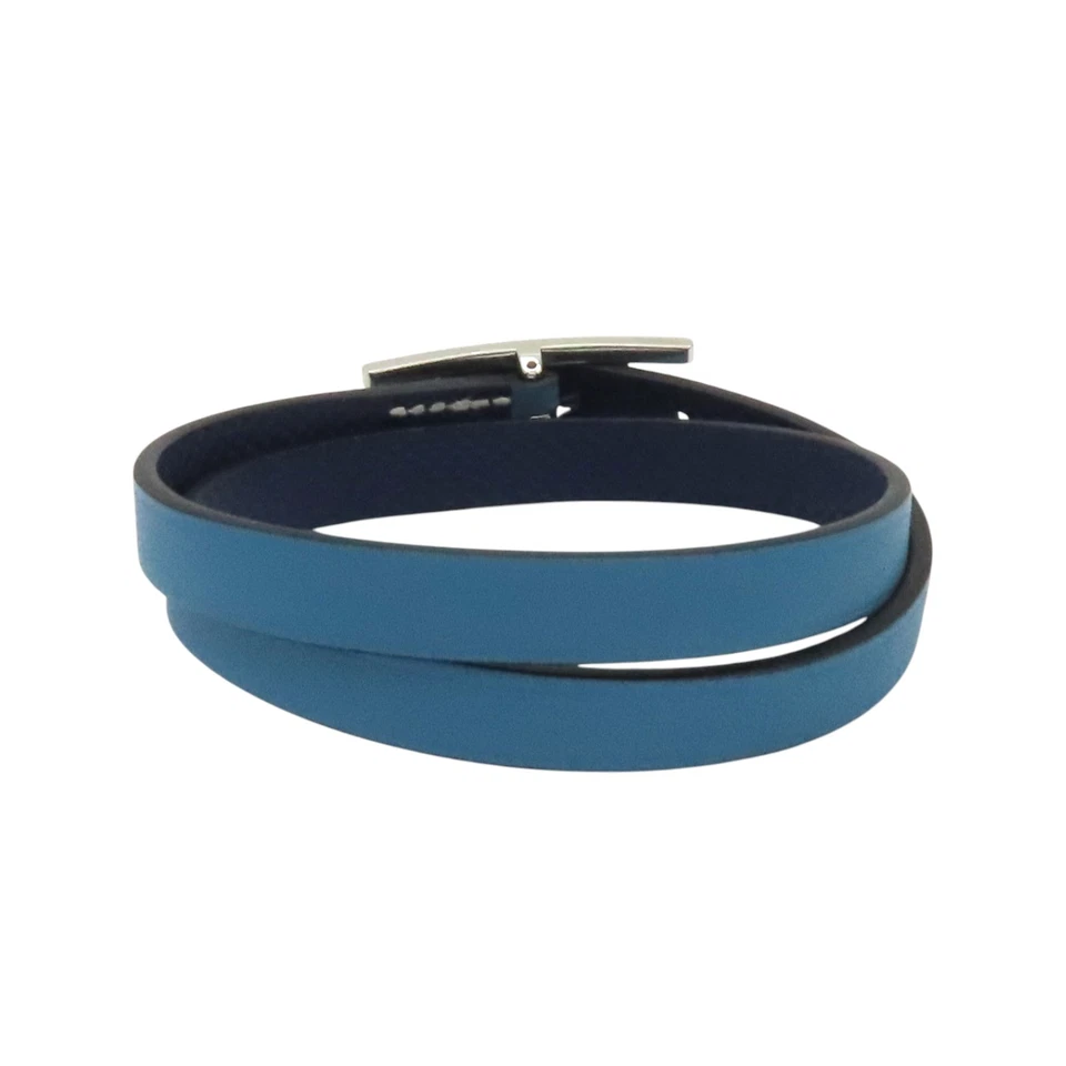 Pulsera HERMES Behapi piel de becerro azul plateado Foto 2 de 4