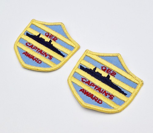 2x CUNARD QUEEN ELIZABETH II QE2 CAPTAIN'S AWARD PATCHES c1980 - Picture 2 of 3