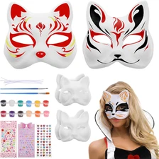 Toyvian Paintable Cat Masquerade Masks: 3Pcs Unpainted Fox Faces Masks