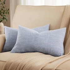 Rustic Cotton Linen Lumbar Throw Pillow Covers Set 20" x 12" Pack of 2 Blue
