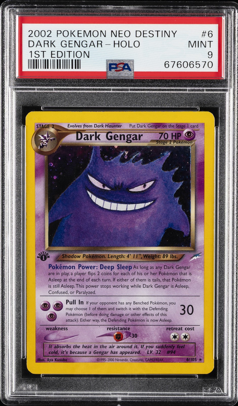 2002 POKEMON NEO DESTINY 1ST ED #6 DARK GENGAR-HOLO PSA 9