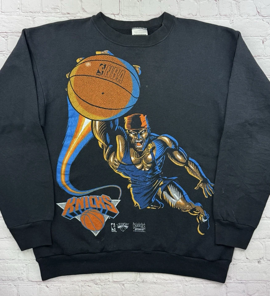 RARO Vintage Anos 90 NBA New York Knicks Dunk Man Super Hero Moletom Mudanças 1993 - Imagem 2 de 4