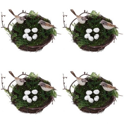  4pcs birds nest basteln natürliche Vögel Nest mit Eier Ornamenten für Garten