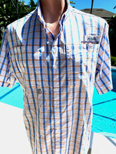 Columbia PFG Omni Shade Plaid mens short sleeves shirt L Large