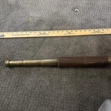 Vintage 25” French Brass Nautical Spyglass Telescope Maritime Leather 3 Draw