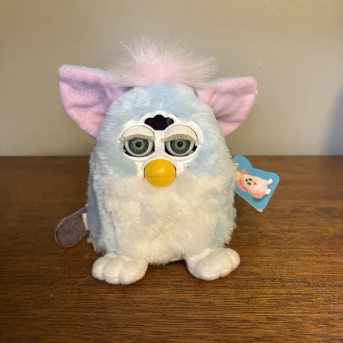 Tiger Furby Babies Blue White Fur Green Eyes Pink Ears & Hair 70-940 Tag Works