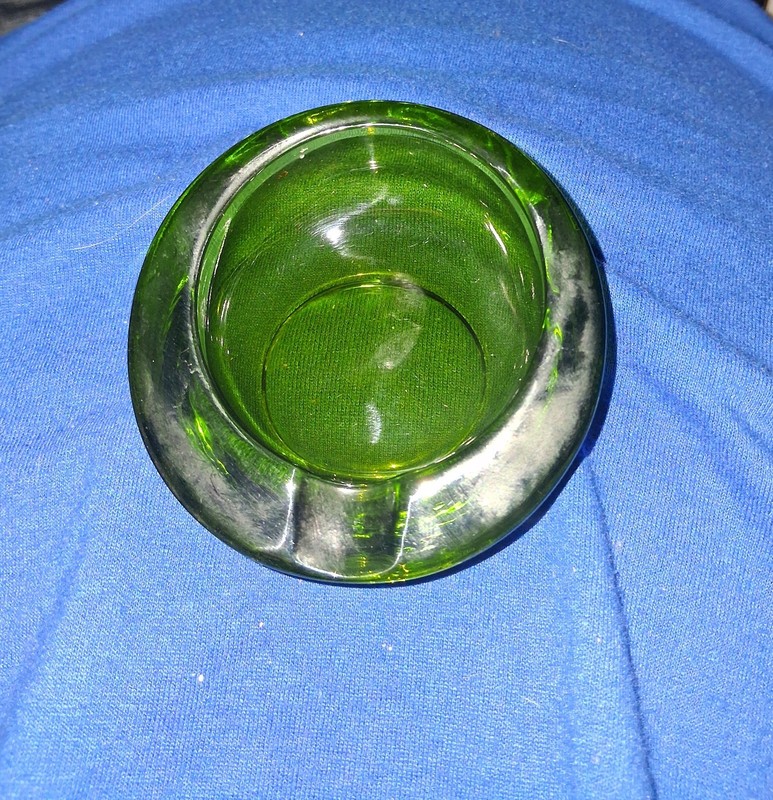 Vintage Viking Avocado Green Orb Sphere Slanted Paperweight Glass Ashtray/1960s