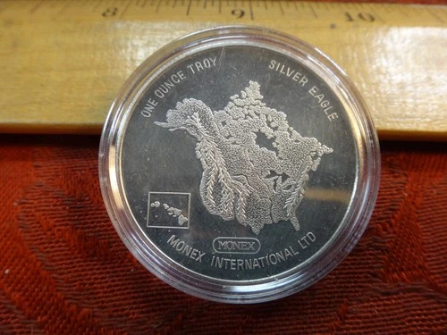 1982 Monex International LTD Eagle Proof 1 Oz .999 Silver Bullion Round (Lt Rub)