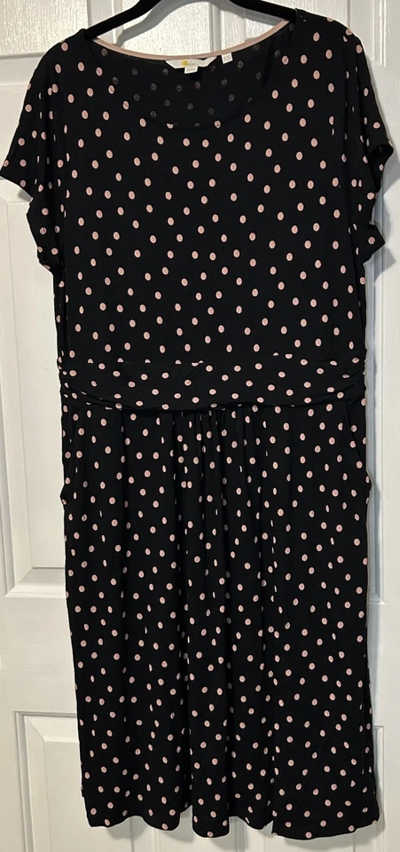 Vestido Jersey Boden Amelie Negro y Rosa Lunares Mangas Cortas EE. UU. Talla 14R Foto 3 de 4