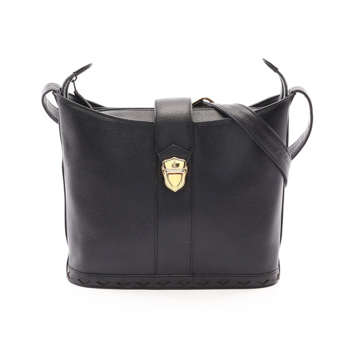 Yves Saint Laurent Leather Shoulder Bag Black Women Used Authentic