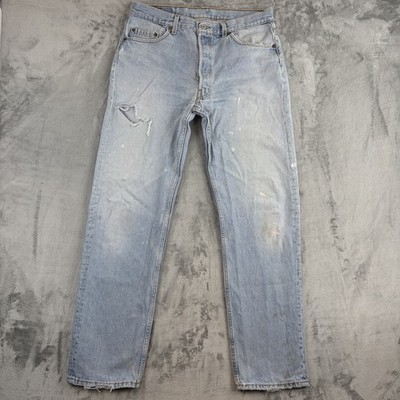 Vintage Levi s 501 Men s Jeans W36 L34 Light Blue Straight Leg Distressed USA