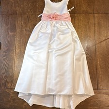 Sweet Beginnings White/Pink Satin Flower Girl/Communion Dress Sash Bows 4