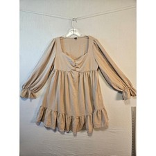 SHEIN Womens Beige Long Sleeve Sweetheart Ruffle Babydoll Dress sa2110092721