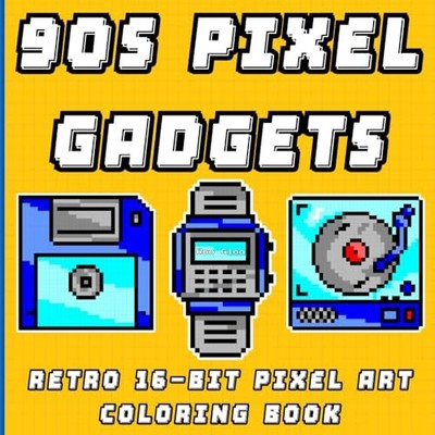 Retro 16-Bit Pixel Art Malbuch, 90er Jahre Pixel Gadgets, Ausmalen