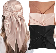 35  Large Square Satin Head Scarf - 3Pcs Silk Like Head Scarves Silk Bandana Sat