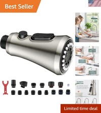 Brushed Nickel Kitchen Faucet Head Replacement with 15 Adapters - Easy Upgrade