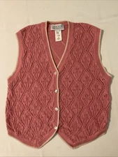 Vintage 90s Jantzen Pink Sweater Vest Button Up V Neck Open Knit Size M L