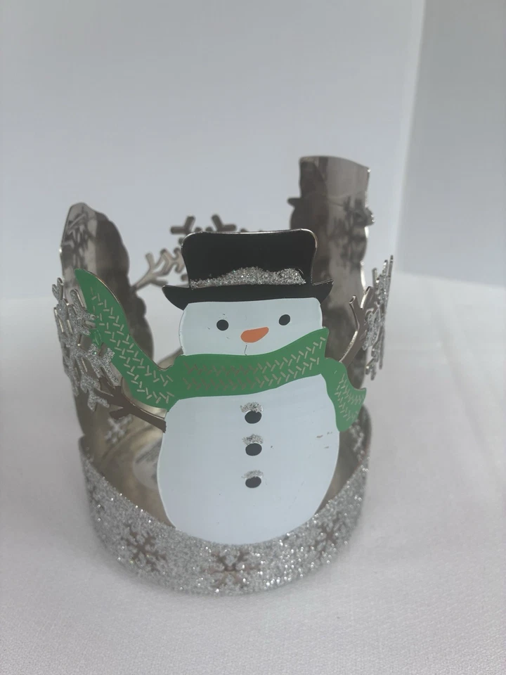 Bath & Body Works 3-Wick Jar Candle Holder WINTER SNOWMAN Glitter Snowflakes - Image 3 of 4