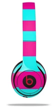 Skin Wrap for Beats Solo Wireless 2 3 4 Psycho Stripes Teal Hot Pink SKIN ONLY