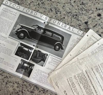 Vintage 1936 Ford V8 Hearse Funeral Cars Brochure & Dealer Price Quote D. T. Co.