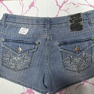 Miss Jeans Juniors Denim Shorts Blue Size 3 Low Rise Embroidered Pockets