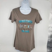 Sometimes God Fix It Shirt Womens Medium Brown Graphic Tee Funny Saying Cotton