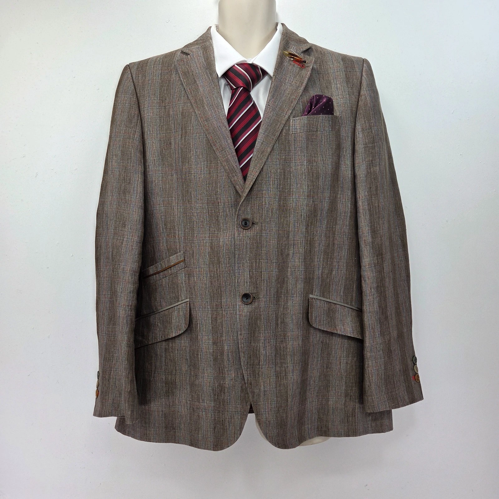 Ted Baker Tight Lines Blazer Jacket Men's 42R Linen Brown Check Country Sport
