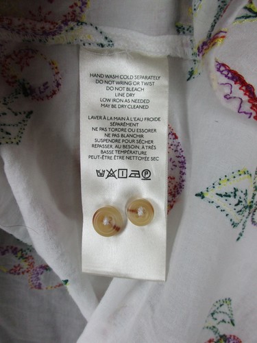 Pilcro Blouse Womens XL White Embroidered Fruit Button Up Cotton Sheer Boho Top - Picture 15 of 15