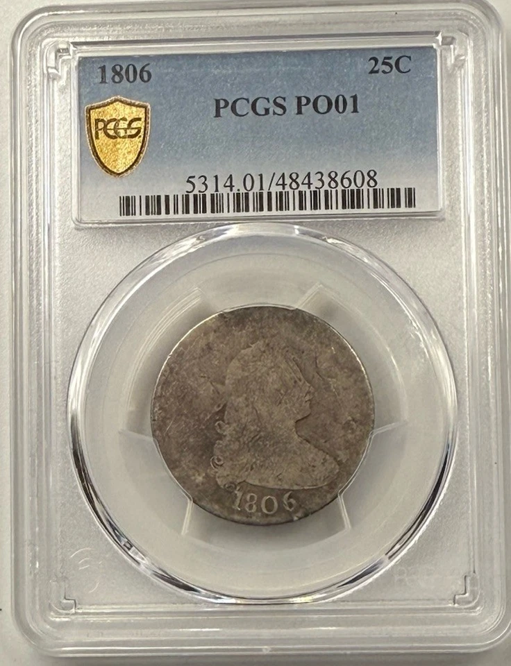 Busto drapeado 1806 (Lowball) cuarto de plata-PCGS PO 01-Trueview P-1 Lowball Foto 2 de 3