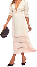 NWT Reformation Ginny Midi Dress white Ivory midi Lace Puff sleeves SZ 10 $799